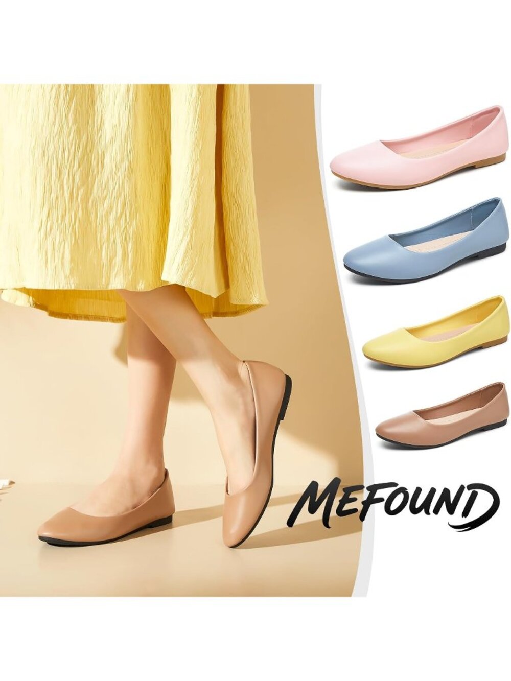 Women's Taupe PU Leather Ballet Flats Slip on Casual Loafers Comfort Dress Shoes - Picture 2 of 7